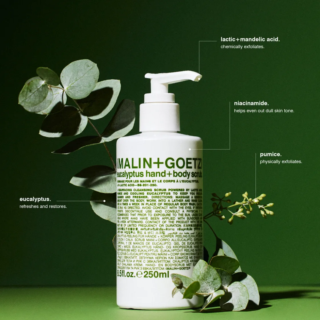 MALIN+GOETZ Eucalyptus Hand+Body Scrub 250ml New